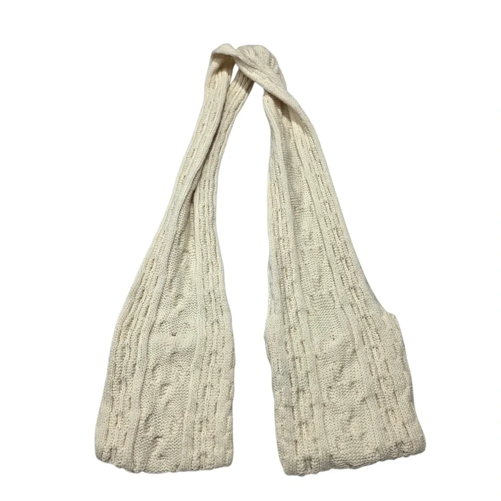 Aran‎ Woollen Mills Merino Wool Pocket Scarf Cream Cable Knit Made in Ireland